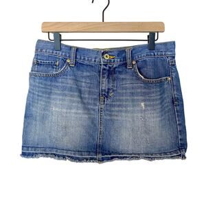 Old Navy Denim Micro Mini Skirt Raw Hem Almost Vintage Y2K Medium Wash Sz 6